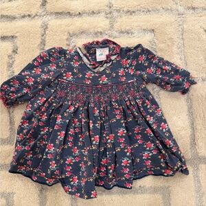 Stitchy Fish Floral Baby Dress with Navy and Pink Accents